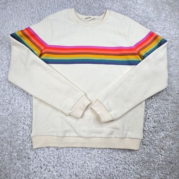 Marine Layer Anytime Sweatshirt Ivory Rainbow Striped NEW - Picture 3 of 10